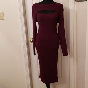 Burgundy Cutout Ribbed Sweater Dress